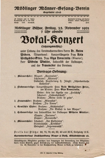 Programm: Männer-Gesang-Verein Mödling 1921